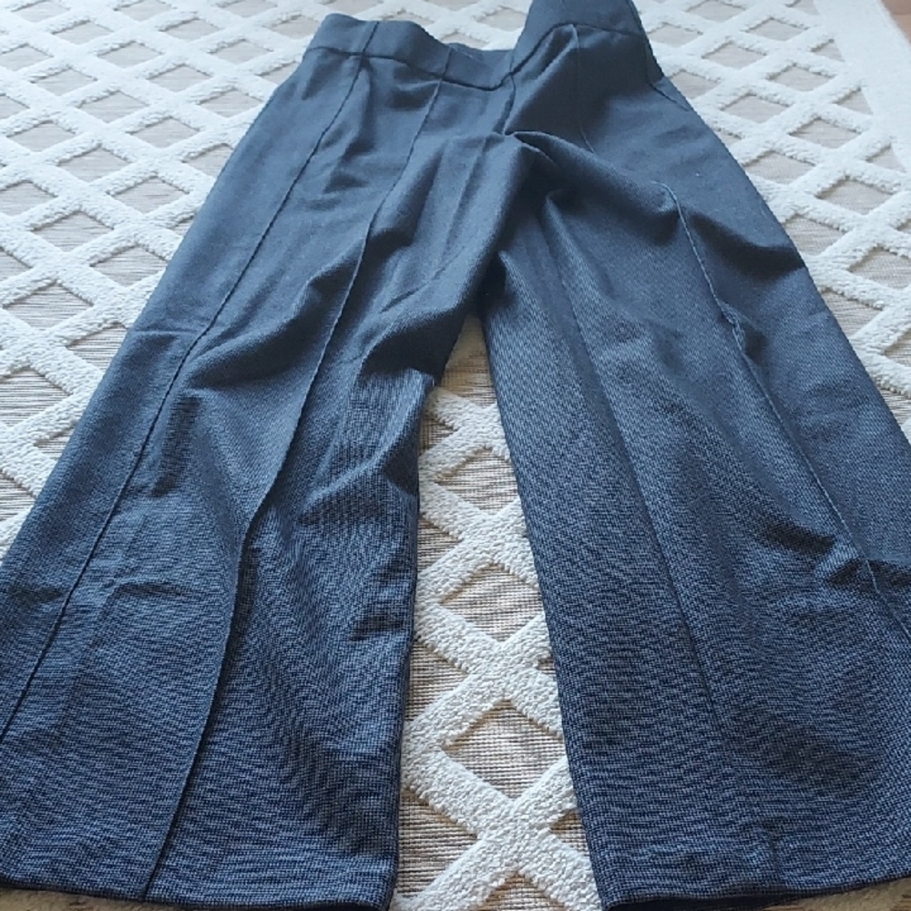 Wide-Leg Textured Navy Women's Pants